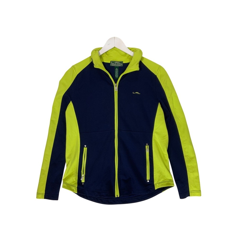 Lauren Ralph Lauren Active Womens XL Navy Lime Green Colorblock Zip Track Jacket